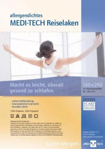 Allergendichtes Reiselaken 180 x 260 cm weiß Medi-Tech